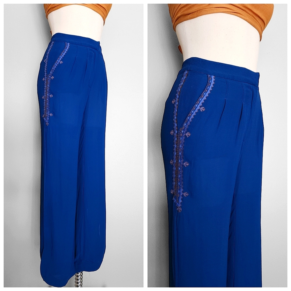 Anthropologie Abril Blue Flowy Pants From Twelfth Street By Cynthia Vincent